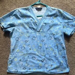 Blue Floral Scrub Top